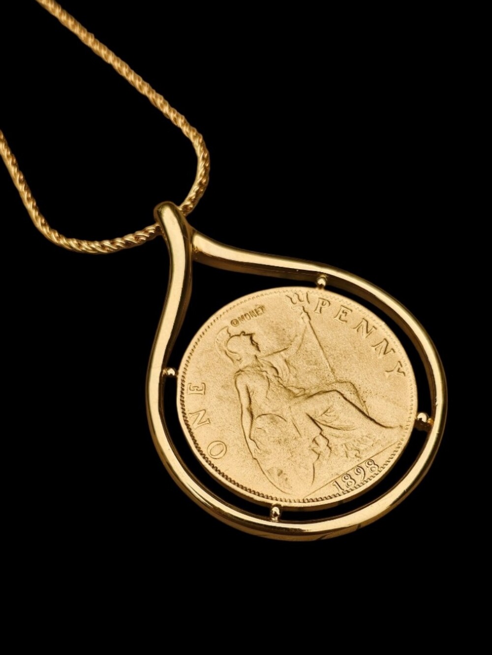 RARE Vintage Monet Coin Pendant with Original Chain Queen Victoria Penny